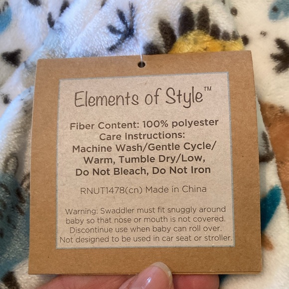 Baby Elements of Style blue yellow dinosaur fleece Swaddler size 0-3 months NWT - Picture 5 of 7